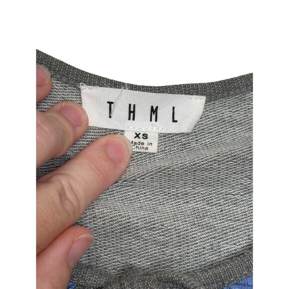 THML Women's Top Poplin Tie Tassled Embroidered Floral Neck Short Sleeve Grey XS - Picture 5 of 10